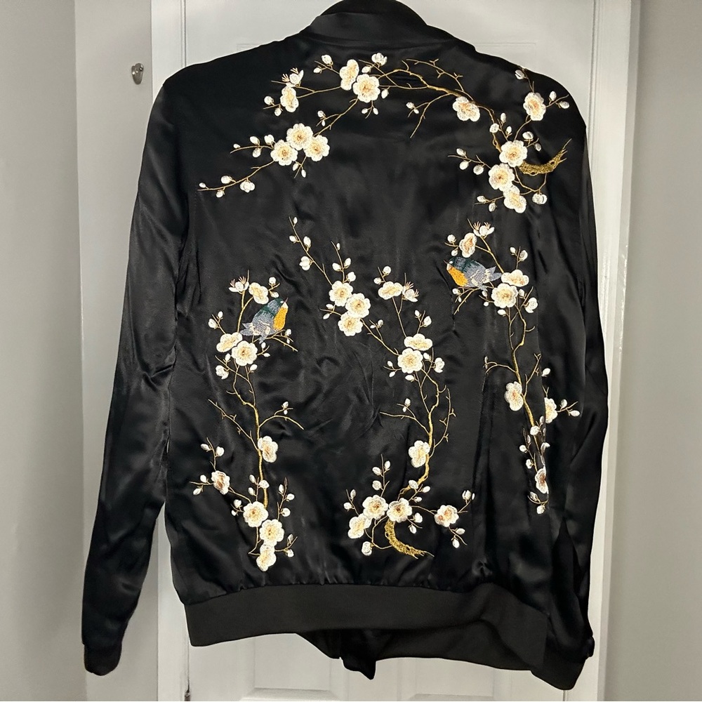 Zara Satin Bird Bomber Jacket - Picture 2 of 4
